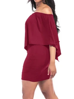 Women's Casual Dress Sheath Dress Plain Dress Plain Layered Off Shoulder Mini Dress Active Fashion Holiday Vacation Half Sleeve Regular Fit White Wine Red Spring Summer S M L XL XXL -HANs Plus Size Style Shop jqylyr1676453087111