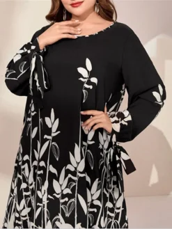 Women's Plus Size Curve Work Dress Semi Formal Dress Fashion Long Dress Maxi Dress Print Crew Neck Long Sleeve Floral Regular Fit Black Fall Winter L XL XXL 3XL 4XL -HANs Plus Size Style Shop jrfxki1693299380889