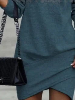 Women‘s Sweatshirt Dress Winter Dress Blue Black Long Sleeve Floral Print Winter Fall Stand Collar Stylish Casual Fall Dress 2022 S M L XL -HANs Plus Size Style Shop jrpejr1663228931593