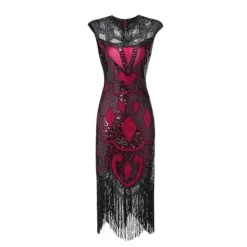 Women's Retro 1920s Fringe Dress Midi Dress Party Halloween Sequins Tassel Fringe Geometric Crewneck Sleeveless Regular Fit Spring Fall 2023 Black Red S M L XL -HANs Plus Size Style Shop jrppoy1692849053142