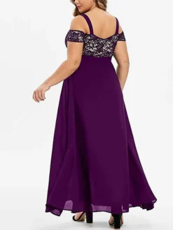 Women‘s Plus Size Curve Party Dress Homecoming Dress Formal Dress Solid Color Long Dress Maxi Dress Short Sleeve Lace Strap Modern Party Black Wine Summer Spring L XL XXL 3XL 4XL -HANs Plus Size Style Shop jrqnyt1673244329924