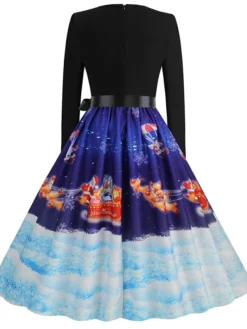 Women's Christmas Casual Dress Vintage Dress Midi Dress Black Blue Wine Long Sleeve Santa Claus Bow Winter Fall Spring Square Neck Vacation Christmas Daily Vacation 2022 S M L XL XXL 3XL -HANs Plus Size Style Shop jshpxl1667637129915