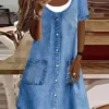 Women's Denim Dress Casual Dress Midi Dress Denim Fashion Modern Outdoor Daily Vacation U Neck Button Pocket Short Sleeve Summer Spring 2023 Regular Fit Blue Plain S M L XL 2XL