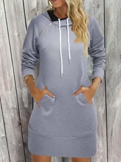Women's Casual Dress Hoodie Dress Plain Dress Mini Dress Pocket Outdoor Daily Going Out Active Fashion Hooded Long Sleeve 2023 Loose Fit Black Red Green Color S M L XL XXL Size