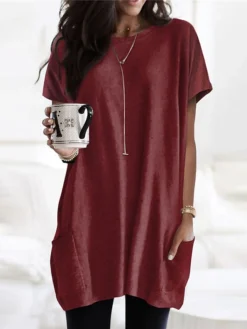 Women's Casual Dress T Shirt Dress Tee Dress Shift Dress Mini Dress Black White Pink Short Sleeve Pure Color Pocket Summer Spring Crew Neck Classic Loose Fit 2023 S M L XL XXL -HANs Plus Size Style Shop jtqieo1670920572099