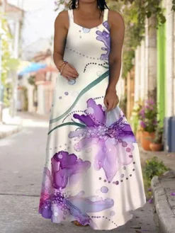 Women‘s Plus Size Curve Casual Dress Strap Dress Floral Long Dress Maxi Dress Sleeveless Print Strap Fashion Outdoor Pink Red Summer Spring L XL XXL 3XL 4XL -HANs Plus Size Style Shop jtrkrc1681284866834