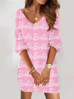 Women's Casual Dress Sweatshirt Dress Print Dress Abstract Print V Neck Mini Dress Fashion Streetwear Outdoor Daily 3/4 Length Sleeve Loose Fit Light Pink Blush Pink Purple Fall S M L XL XXL -HANs Plus Size Style Shop jtwolo1693826905067