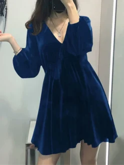 Women's Plus Size Curve Casual Dress Velvet Dress Winter Dress Solid Color Mini Dress Long Sleeve Ruched V Neck Fashion Outdoor Black Red Fall Winter L XL XXL 3XL 4XL -HANs Plus Size Style Shop jultmr1693992758142