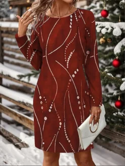 Women's Christmas Dress Casual Dress Mini Dress Active Fashion Outdoor Christmas Holiday Crew Neck Print Snowman Snowflake Loose Fit Black White Wine S M L XL XXL -HANs Plus Size Style Shop jutvia1697106946694