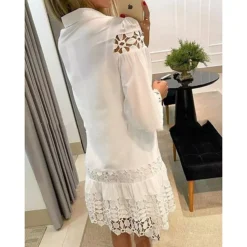 Women's Shirt Dress Casual Dress Midi Dress White Blue Green Long Sleeve Pure Color Ruched Spring Summer Shirt Collar Basic Daily Date Vacation Loose Fit 2023 S M L XL XXL 3XL -HANs Plus Size Style Shop jvenqz1655960553829