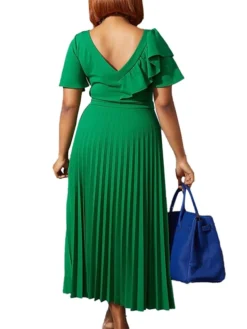 Women‘s Plus Size Curve Party Dress Solid Color V Neck Ruched Short Sleeve Fall Spring Work Prom Dress Maxi Long Dress Party Holiday Dress Ruffle -HANs Plus Size Style Shop jvqyjz1648636994123