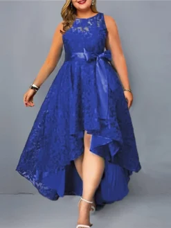 Women‘s Plus Size Curve Party Dress Solid Color Crew Neck Sleeveless Spring Fall Elegant Formal Midi Dress Party Evening Party Dress -HANs Plus Size Style Shop jvsdqr1670834818764