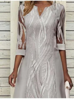 Women's Party Dress Work Dress Formal Dress Midi Dress Gray 3/4 Length Sleeve Floral Summer Spring V Neck Stylish Wedding Guest Fall Dress 2023 S M L XL XXL 3XL -HANs Plus Size Style Shop jxnjaf1669453635915