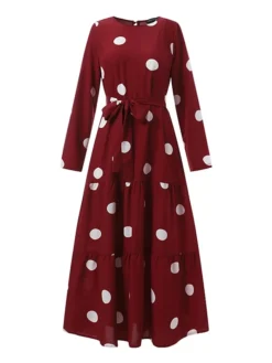 Women's Vintage Dress Kaftan Dress Polka Dot Dress Long Dress Maxi Dress Yellow Wine Navy Blue Long Sleeve Polka Dot Lace Up Spring Fall Winter Crew Neck Muslim Vacation Loose Fit 2023 S M L XL XXL -HANs Plus Size Style Shop jxvfhx1670928749329