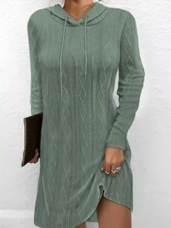 Women's Casual Dress Hoodie Dress Mini Dress Active Daily Outdoor Holiday Vacation V Neck Knit Solid Color Loose Fit Black Pink Brown S M L XL XXL -HANs Plus Size Style Shop jxwgaq1694503112773