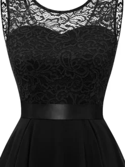 Women‘s Plus Size Curve Black Dress Easter Dress Lace Sleeveless Party Dress Solid Color Crew Neck Spring Fall Prom Dress Maxi Dress Party Club Dress Dress -HANs Plus Size Style Shop jyrypl1650968964847