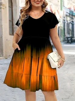 Women‘s Plus Size Curve Casual Dress A Line Dress Floral Gradient Midi Dress Short Sleeve Print Crew Neck Romantic Daily Light Green Red Summer Spring L XL XXL 3XL 4XL -HANs Plus Size Style Shop jzakby1678357892717