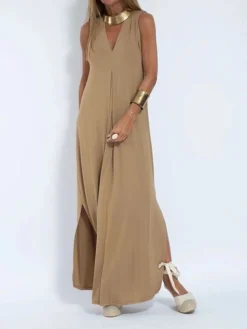 Women's Casual Dress Black Dress White Dress Long Dress Maxi Dress Ruched Split Outdoor Daily Vacation Fashion Modern V Neck Sleeveless 2023 Regular Fit Black White Green Color S M L XL XXL Size -HANs Plus Size Style Shop kacmyr1686650621364