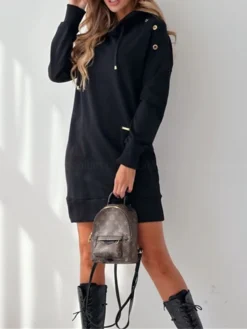 Women's Casual Dress Hoodie Dress Mini Dress Active Daily Outdoor Holiday Vacation Hoodie Pocket Solid Color Loose Fit ArmyGreen Black Blue S M L XL XXL -HANs Plus Size Style Shop kaptwh1695644522081