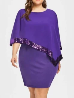Women‘s Plus Size Curve Party Dress Solid Color Crew Neck Sequins Sleeveless Spring Fall Elegant Midi Dress Party Work Dress -HANs Plus Size Style Shop kbfcjo1640330862363