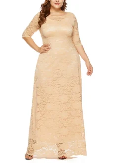 Women‘s Plus Size Curve Party Dress Floral Crew Neck Lace 3/4 Length Sleeve Spring Fall Work Prom Dress Maxi Long Dress Party Daily Dress -HANs Plus Size Style Shop kbzyky1628496515548