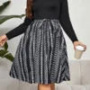 Women's Plus Size Curve Party Dress Winter Dress Black Dress Geometric Midi Dress Long Sleeve Patchwork Bow Crew Neck Fashion Party Black Fall Winter XL XXL 3XL 4XL