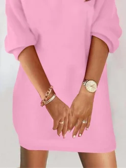 Women's Casual Dress Sweatshirt Dress Winter Dress Mini Dress Ruched Outdoor Street Daily Fashion Streetwear V Neck Long Sleeve 2023 Loose Fit Pink Color S M L XL XXL Size -HANs Plus Size Style Shop kcnrxg1693880065071