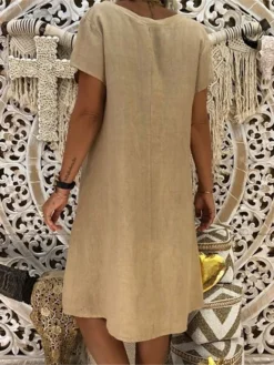 Women's Shift Dress Midi Dress Yellow Army Green Khaki Short Sleeve Pure Color Spring Summer V Neck Basic Daily Weekend Loose Fit 2023 M L XL XXL 3XL 4XL 5XL -HANs Plus Size Style Shop keejro1631160175600