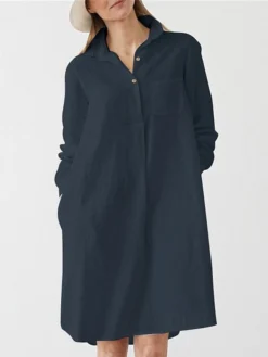 Women's Plus Size Curve Shirt Dress Casual Dress Solid Color Midi Dress Long Sleeve Ruched Shirt Collar Fashion Outdoor White Brown Fall Winter L XL XXL 3XL 4XL -HANs Plus Size Style Shop kfcgai1693970746786