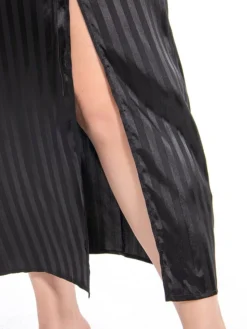 Women's Plus Size Curve Work Dress Satin Dress Black Dress Plain Midi Dress Long Sleeve Split V Neck Fashion Office Black Fall Winter L XL XXL 3XL 4XL -HANs Plus Size Style Shop kgihfe1694772913338