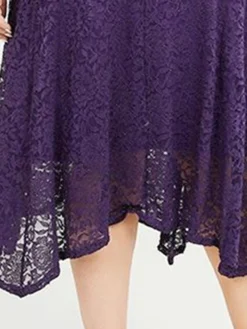 Women's Plus Size Curve Party Dress Lace Dress Cocktail Dress Midi Dress Blue Purple Half Sleeve Pure Color Lace Summer Spring Fall V Neck Fashion Birthday Wedding Guest Vacation 2023 XL XXL 3XL -HANs Plus Size Style Shop kguxzi1692156269404