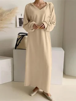 Women's Casual Dress Hoodie Dress Shift Dress Long Dress Maxi Dress Pocket Outdoor Daily Going Out Active Fashion Hooded Long Sleeve 2023 Loose Fit Black Khaki Gray Color S M L XL XXL Size -HANs Plus Size Style Shop khxdxf1693222778770