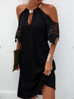 Women's Casual Dress Lace Dress Summer Dress Plain Cut Out Halter Mini Dress Active Fashion Outdoor Daily Sleeveless Loose Fit Black Red Royal Blue Spring Summer S M L XL XXL