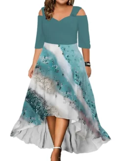 Women‘s Plus Size Curve Casual Dress Graphic Floral Long Dress Maxi Dress Half Sleeve Print V Neck Fashion Daily Blue Dark Green Summer Spring L XL XXL 3XL 4XL -HANs Plus Size Style Shop kizxrb1686027839020