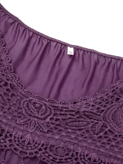 Women‘s Plus Size Curve Strap Casual Dress Solid Color V Neck Lace Sleeveless Spring Summer Dress Mini Dress Daily Fashion Loose Fit -HANs Plus Size Style Shop kjciup1662460299152