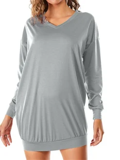 Women's Casual Dress Sweatshirt Dress Shift Dress Mini Dress Pocket Outdoor Street Daily Active Fashion V Neck Long Sleeve 2023 Loose Fit Black Wine Dark Grey Color S M L XL XXL Size -HANs Plus Size Style Shop kjdvfs1694591874169