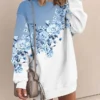 Women's Casual Dress Sweatshirt Dress Mini Dress Warm Fashion Outdoor Vacation Going Out Crew Neck Print Floral Loose Fit Pink Blue Purple S M L XL XXL