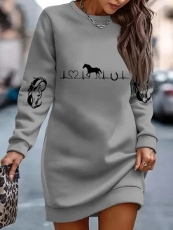 Women's Sweatshirt Dress Casual Dress Mini Dress Warm Fashion Outdoor Vacation Going Out Crew Neck Print Print Regular Fit White Red Blue S M L XL XXL -HANs Plus Size Style Shop kjwihv1697708199065