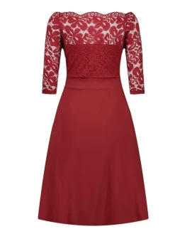 Women‘s Plus Size Curve Party Dress Solid Color Off Shoulder Lace Half Sleeve Summer Spring Elegant Formal Midi Dress Party Cocktail Party Dress -HANs Plus Size Style Shop kjwwfn1671609796085