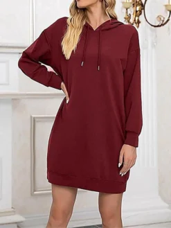 Women's Casual Dress Hoodie Dress Shift Dress Mini Dress Pocket Outdoor Street Daily Active Fashion Hooded Long Sleeve 2023 Loose Fit Black Wine Army Green Color S M L XL XXL Size -HANs Plus Size Style Shop kkeczv1693558123362