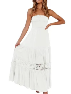 Women's Long Dress Maxi Dress Casual Dress Sheath Dress Swing Dress Pure Color Streetwear Casual Outdoor Holiday Date Ruched Patchwork Sleeveless Strapless Dress Slim Black White Yellow Summer Spring -HANs Plus Size Style Shop klrpna1683083773055