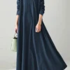 Women's Long Dress Maxi Dress Casual Dress Shift Dress Swing Dress Pure Color Casual Classic Daily Weekend Pocket Long Sleeve V Neck Dress Loose Fit Black Yellow Navy Blue Winter Fall S M L XL XXL