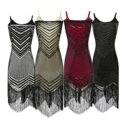 Women's Retro 1920s Fringe Dress Midi Dress Party Halloween Sequins Tassel Fringe Geometric Spaghetti Strap Sleeveless Regular Fit Spring Fall 2023 Silver Black S M L XL
