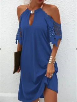 Women's Casual Dress Lace Dress Summer Dress Plain Cut Out Halter Mini Dress Active Fashion Outdoor Daily Sleeveless Loose Fit Black Red Royal Blue Spring Summer S M L XL XXL -HANs Plus Size Style Shop kognad1676629517400