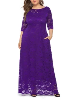 Women‘s Plus Size Curve Party Dress Floral Crew Neck Lace 3/4 Length Sleeve Spring Fall Work Prom Dress Maxi Long Dress Party Daily Dress -HANs Plus Size Style Shop komdbi1628496517984