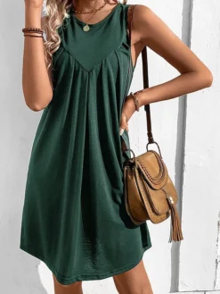 Women's Casual Dress Tank Dress Summer Dress Mini Dress Ruched Outdoor Daily Date Fashion Streetwear Crew Neck Sleeveless 2023 Regular Fit Black Wine Navy Blue Color S M L XL Size -HANs Plus Size Style Shop kpvoay1686045525458