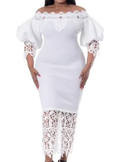 Women‘s Plus Size Curve Flattering Dresses Elegant Apple Shaped Dress Wedding Guest Off Shoulder Lace Party Dress Solid Color Half Sleeve Fall Spring Dress Prom Dress Maxi Dress Party Dress -HANs Plus Size Style Shop kqcxop1651548869792