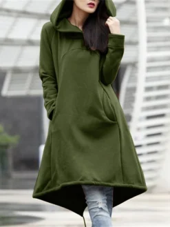 Women's Casual Dress Hoodie Dress Winter Dress Midi Dress Pocket Outdoor Street Daily Fashion Streetwear Hooded Long Sleeve 2023 Loose Fit Black Army Green Gray Color S M L XL XXL Size -HANs Plus Size Style Shop kqwhvn1694510143010