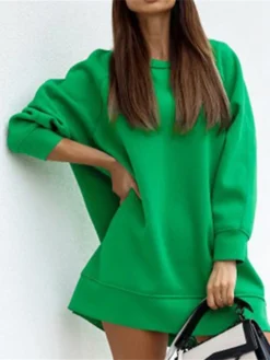 Women's Casual Dress Sweatshirt Dress Winter Dress Mini Dress Patchwork Outdoor Street Daily Active Fashion Crew Neck Long Sleeve 2023 Loose Fit Black White Green Color S M L XL XXL Size -HANs Plus Size Style Shop ksprsa1693539414524