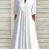 Women's Casual Dress White Dress Summer Dress Midi Dress Lace Button Outdoor Daily Vacation Fashion Modern Split Neck Half Sleeve 2023 Loose Fit White Color S M L XL XXL Size